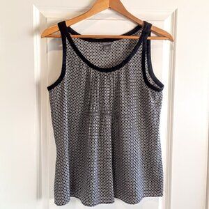 Ann Taylor Black White Silk Smocked Sleeveless Tank Top